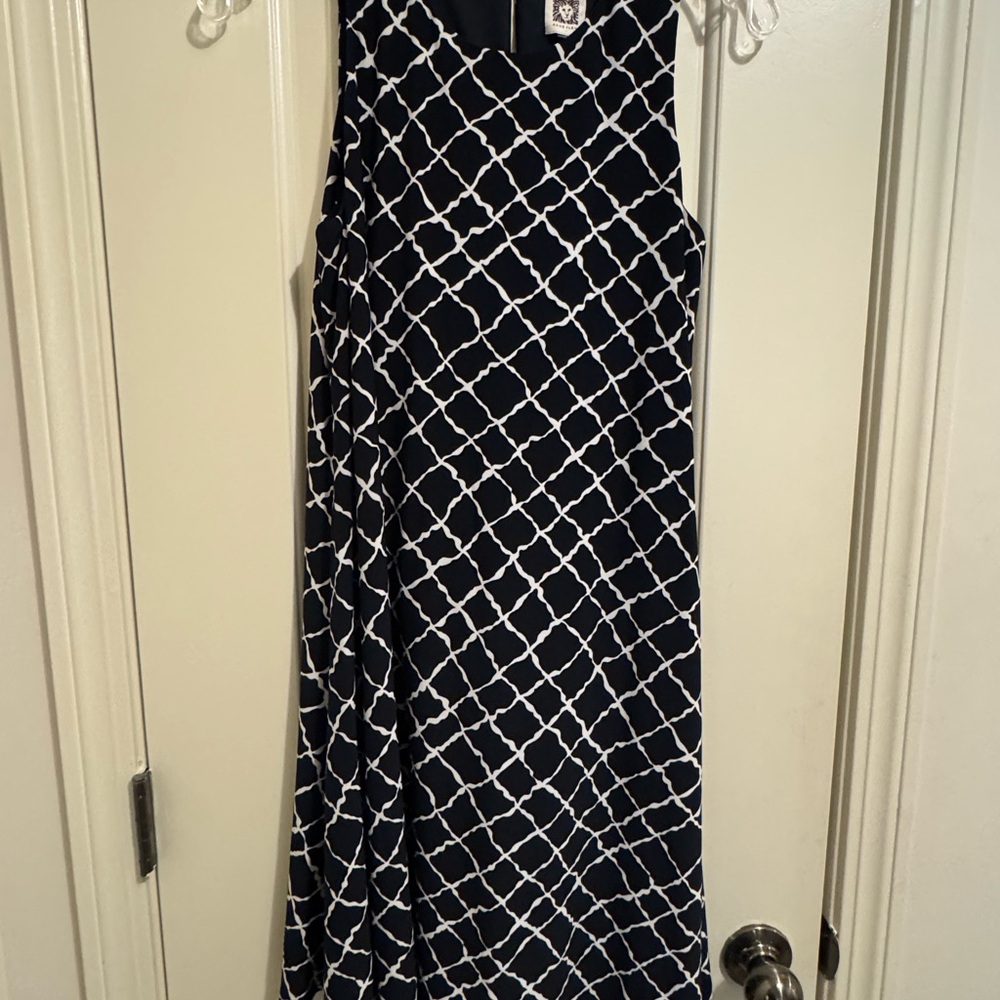 Anne Klein Navy and White Geometric Pattern Dress